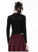 Punk Style Stand Collar Shoulder Tattered Cutout Cool Cross Strap Metal Buckle Black Long Sleeves Slim T Shirt