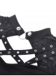 Punk Style Stand Collar Shoulder Tattered Cutout Cool Cross Strap Metal Buckle Black Long Sleeves Slim T Shirt