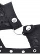 Punk Style Stand Collar Shoulder Tattered Cutout Cool Cross Strap Metal Buckle Black Long Sleeves Slim T Shirt