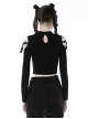 Punk Style Cross Leather Strap V Shaped Chest Hollow Sexy Off Shoulder Metal Buckle Black Long Sleeves T Shirt