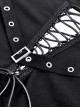 Punk Style Cross Leather Strap V Shaped Chest Hollow Sexy Off Shoulder Metal Buckle Black Long Sleeves T Shirt
