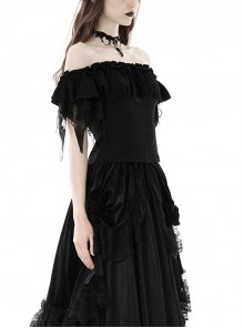 Gothic Style Elegant Sexy One Shoulder Irregular Lace Cuffs Retro Black Shredded Sleeves Elastic Top