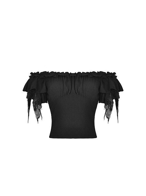 Gothic Style Elegant Sexy One Shoulder Irregular Lace Cuffs Retro Black Shredded Sleeves Elastic Top
