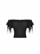 Gothic Style Elegant Sexy One Shoulder Irregular Lace Cuffs Retro Black Shredded Sleeves Elastic Top