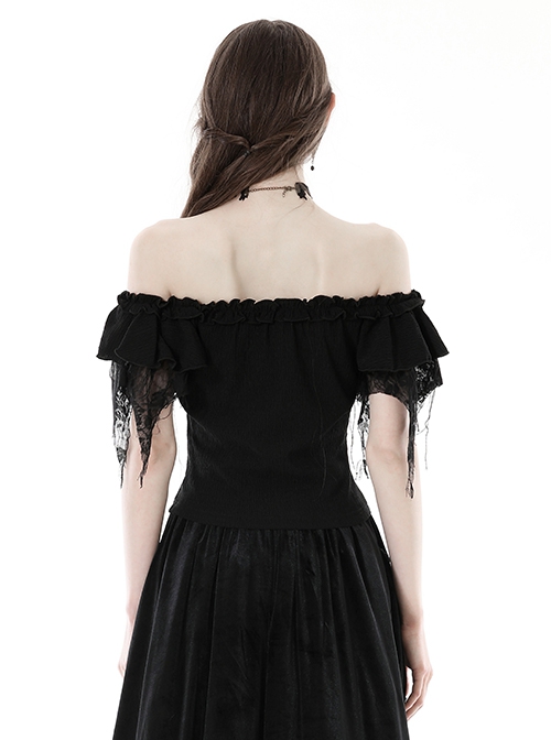 Gothic Style Elegant Sexy One Shoulder Irregular Lace Cuffs Retro Black Shredded Sleeves Elastic Top