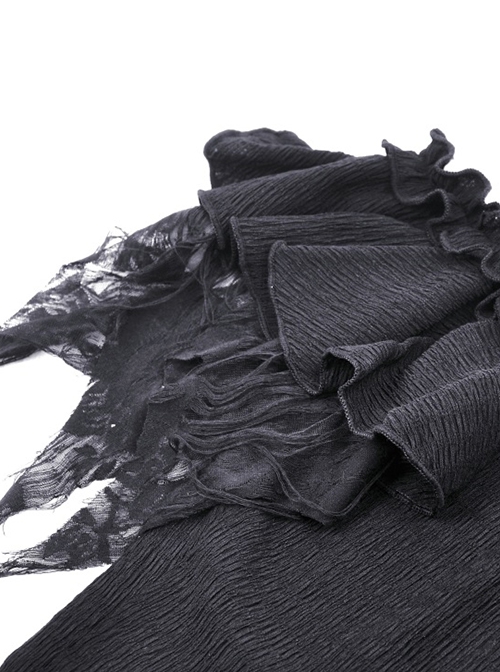 Gothic Style Elegant Sexy One Shoulder Irregular Lace Cuffs Retro Black Shredded Sleeves Elastic Top