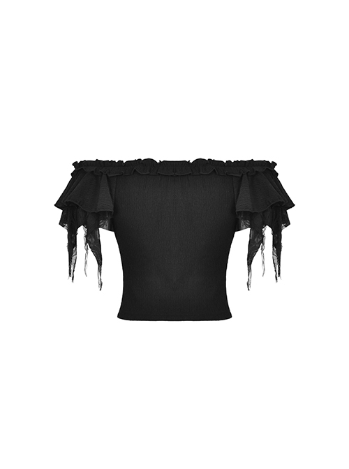 Gothic Style Elegant Sexy One Shoulder Irregular Lace Cuffs Retro Black Shredded Sleeves Elastic Top
