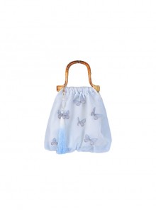 Moonlight Series New Chinese Style Fairy Gauze Butterfly Print Light Blue Tassel Classic Lolita Bamboo Hand Strap Hanfu Bag