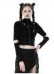 Punk Style Stand Collar Chest Metal Eyelet Cross Pattern Personalized Black Ripped Hooded Long Sleeves Top