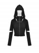 Punk Style Stand Collar Chest Metal Eyelet Cross Pattern Personalized Black Ripped Hooded Long Sleeves Top