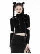 Punk Style Stand Collar Chest Metal Eyelet Cross Pattern Personalized Black Ripped Hooded Long Sleeves Top
