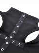 Punk Style Stand Collar Chest Metal Eyelet Cross Pattern Personalized Black Ripped Hooded Long Sleeves Top