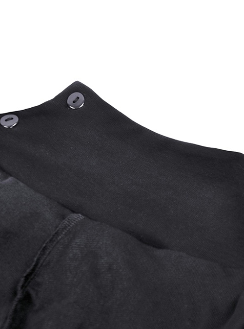 Punk Style Stand Collar Chest Metal Eyelet Cross Pattern Personalized Black Ripped Hooded Long Sleeves Top