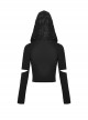 Punk Style Stand Collar Chest Metal Eyelet Cross Pattern Personalized Black Ripped Hooded Long Sleeves Top