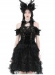 Gothic Style Exquisite Embroidered Lace Retro Metal Plate Buckle Black Velvet Hollow Sleeveless Top