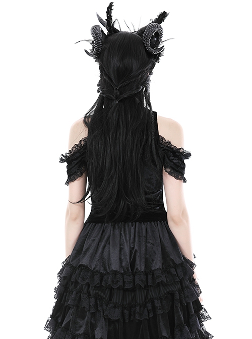 Gothic Style Exquisite Embroidered Lace Retro Metal Plate Buckle Black Velvet Hollow Sleeveless Top