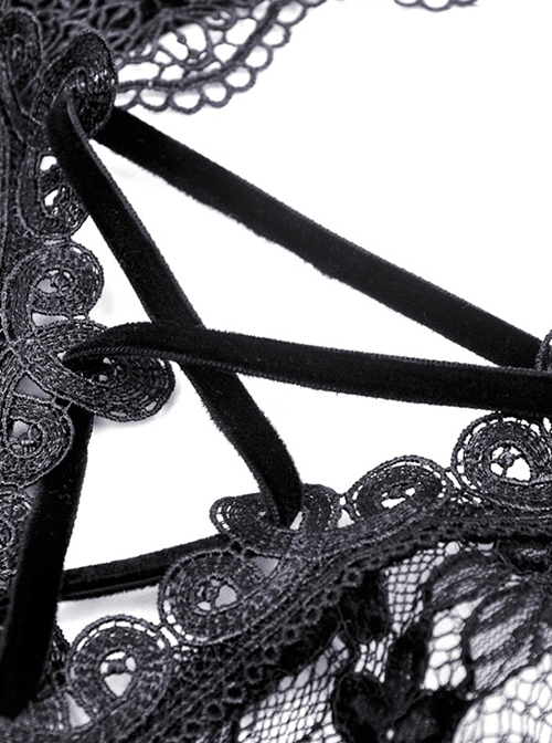 Gothic Style Exquisite Embroidered Lace Retro Metal Plate Buckle Black Velvet Hollow Sleeveless Top