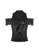 Gothic Style Exquisite Embroidered Lace Retro Metal Plate Buckle Black Velvet Hollow Sleeveless Top