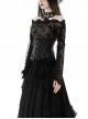 Gothic Style Retro Exquisite Lace Sexy See Through Elegant Black One Shoulder Trumpet Sleeves T Shirt