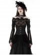 Gothic Style Retro Exquisite Lace Sexy See Through Elegant Black One Shoulder Trumpet Sleeves T Shirt