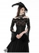 Gothic Style Retro Exquisite Lace Sexy See Through Elegant Black One Shoulder Trumpet Sleeves T Shirt