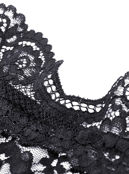 Gothic Style Retro Exquisite Lace Sexy See Through Elegant Black One Shoulder Trumpet Sleeves T Shirt