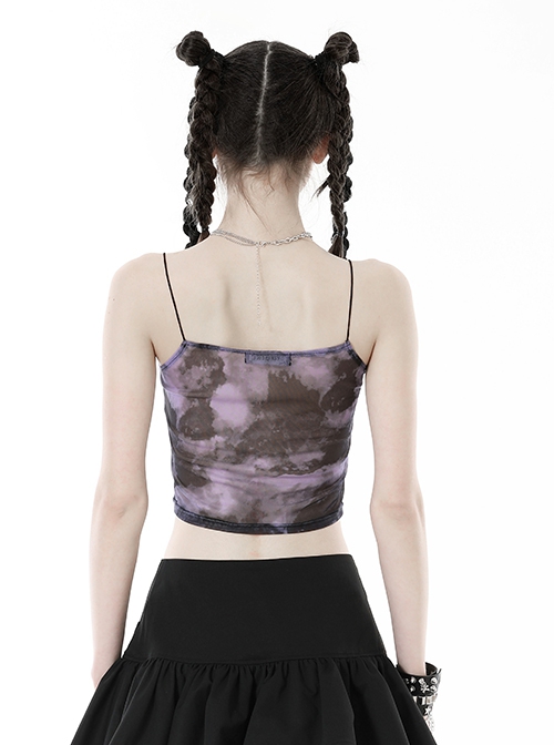 Punk Style Exquisite Black Chest Lace Stitching Personalized Purple Black Tie Dye Sexy Suspender Top