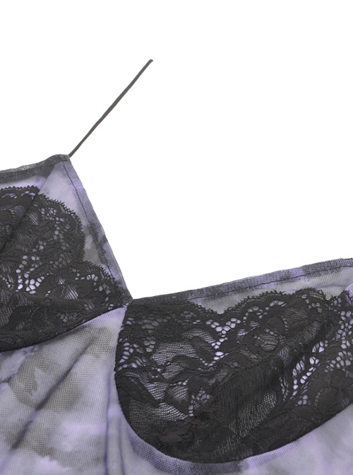 Punk Style Exquisite Black Chest Lace Stitching Personalized Purple Black Tie Dye Sexy Suspender Top