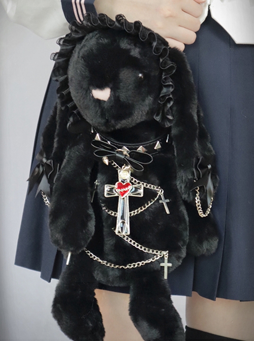 Dark Bunny Series Stuffed Toys Sweet Cool Subculture Spice Girls Bowknot Chain Cross Pendant Punk Gothic Lolita Doll Bag