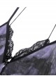 Punk Style Exquisite Lace Sexy Slightly See Through Tulle Black Purple Tie Dye Suspender Dress