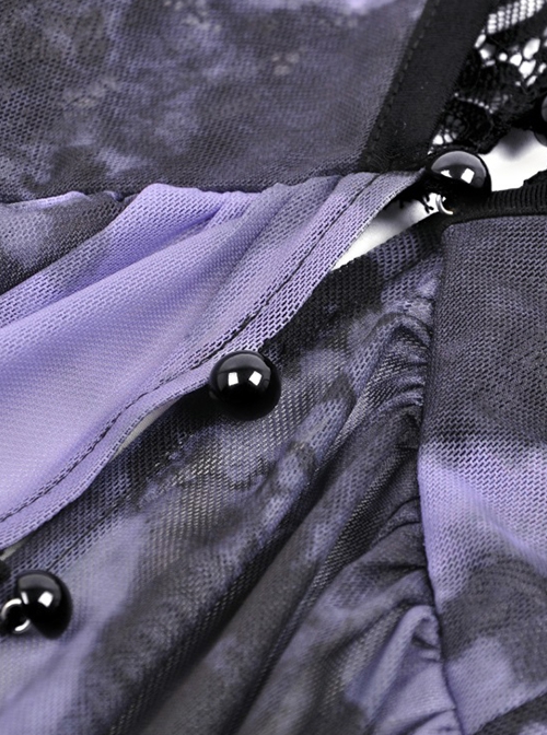 Punk Style Exquisite Lace Sexy Slightly See Through Tulle Black Purple Tie Dye Suspender Dress