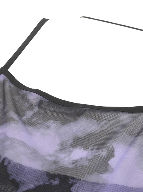 Punk Style Exquisite Lace Sexy Slightly See Through Tulle Black Purple Tie Dye Suspender Dress