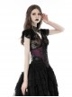 Gothic Style Elegant V Neck Exquisite Lace Sexy Slightly See Through Cross Strap Black Short Sleeves Top