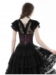 Gothic Style Elegant V Neck Exquisite Lace Sexy Slightly See Through Cross Strap Black Short Sleeves Top