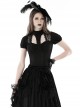 Gothic Style Retro Stand Collar Palace Puff Sleeves Exquisite Lace Stitching Black Short Sleeves Top