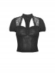 Gothic Style Retro Stand Collar Palace Puff Sleeves Exquisite Lace Stitching Black Short Sleeves Top