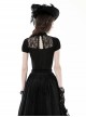 Gothic Style Retro Stand Collar Palace Puff Sleeves Exquisite Lace Stitching Black Short Sleeves Top