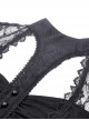 Gothic Style Retro Stand Collar Palace Puff Sleeves Exquisite Lace Stitching Black Short Sleeves Top
