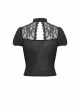 Gothic Style Retro Stand Collar Palace Puff Sleeves Exquisite Lace Stitching Black Short Sleeves Top