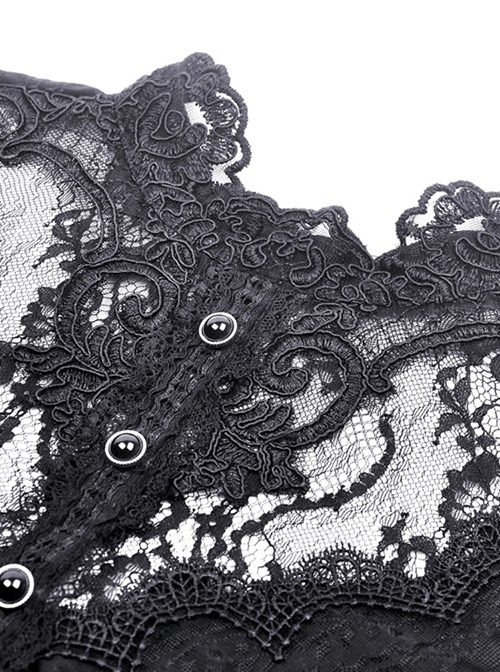 Gothic Style Exquisite Stand Collar Gorgeous Layered Lace Sexy Off Shoulder Black Long Sleeves Slim Top
