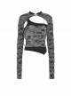 Punk Style Stand Collar Retro Metal Buckle Decoration Decadent Hollow Gray Black Long Sleeves Top