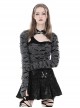 Punk Style Stand Collar Retro Metal Buckle Decoration Decadent Hollow Gray Black Long Sleeves Top