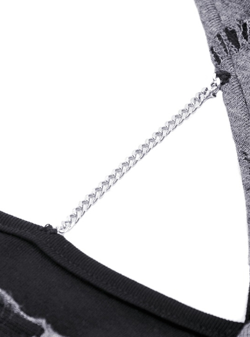 Punk Style Stand Collar Retro Metal Buckle Decoration Decadent Hollow Gray Black Long Sleeves Top