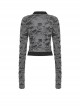 Punk Style Stand Collar Retro Metal Buckle Decoration Decadent Hollow Gray Black Long Sleeves Top