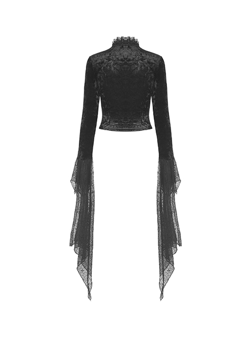 Gothic Style Luxury Velvet Gorgeous Sexy Multi Layered Cobweb Lace Exquisite Straps Black Long Sleeves Top