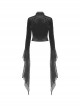 Gothic Style Luxury Velvet Gorgeous Sexy Multi Layered Cobweb Lace Exquisite Straps Black Long Sleeves Top