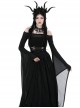 Punk Style Sexy One Shoulder Personalized Hollow Slightly See Through Black Mesh Trumpet Large Sleeves Top