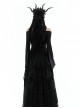 Punk Style Sexy One Shoulder Personalized Hollow Slightly See Through Black Mesh Trumpet Large Sleeves Top
