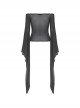 Punk Style Sexy One Shoulder Personalized Hollow Slightly See Through Black Mesh Trumpet Large Sleeves Top