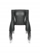 Gothic Style Black Sexy Mesh One Shoulder Exquisitely Pleated Black Slightly See Through Long Sleeves Top
